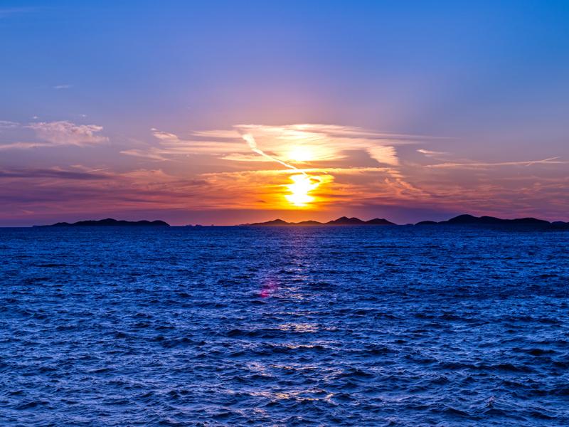 Sunset over the nearby islands