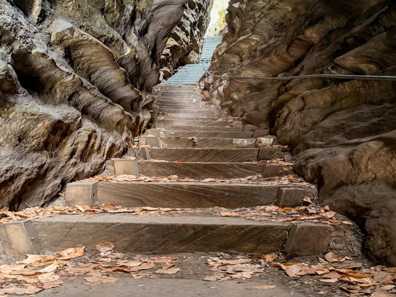 The steep slot canyon stairs
