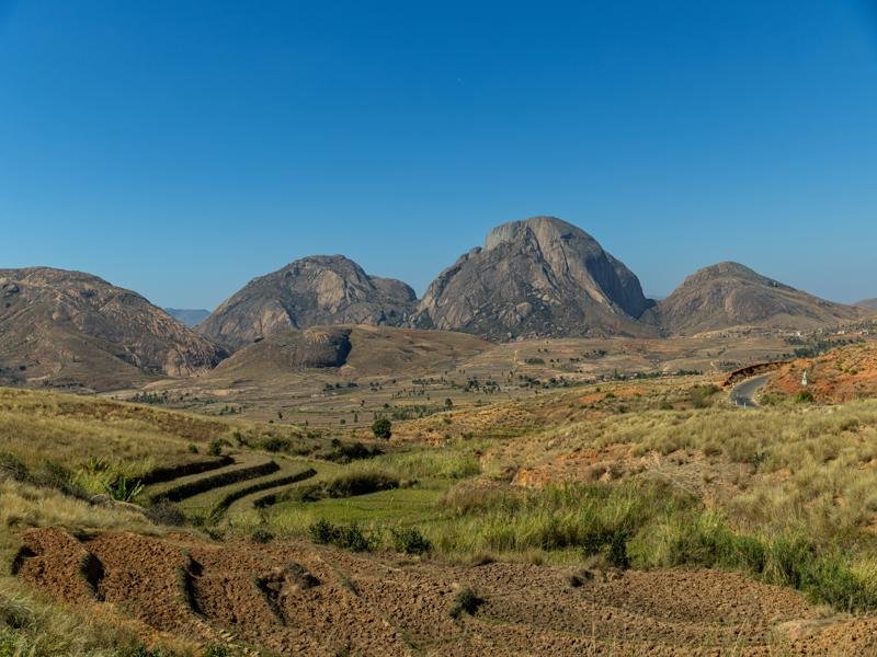 Rice terraces with granite peaks