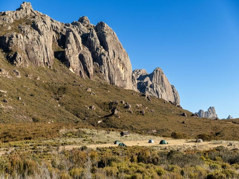 The Peak Boby basecamp with tents