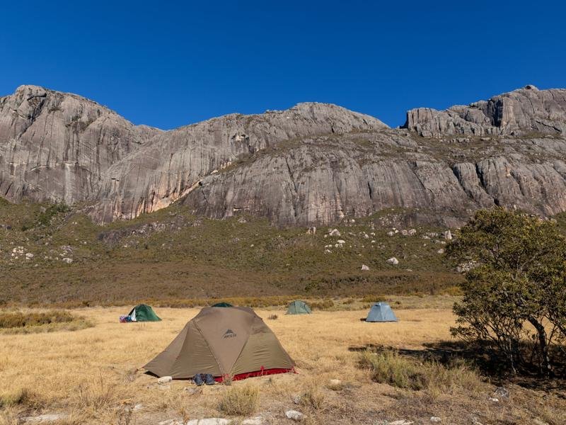 Our tent with the peaks behind