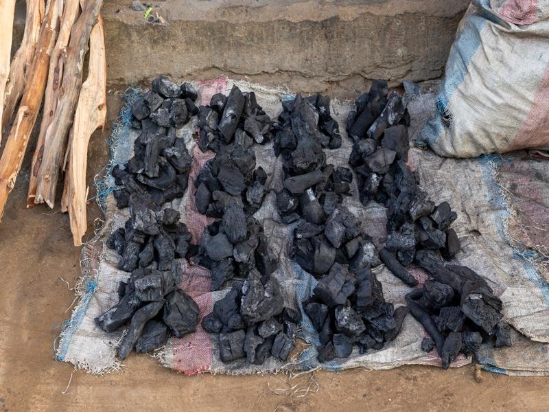 Charcoal for sale in the village
