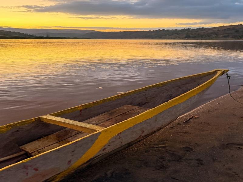 Our canoe in the setting sun