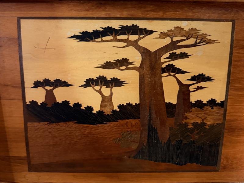 Wood inlay chairs at lunch