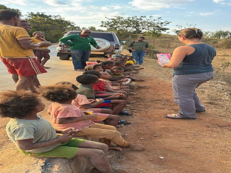 Kids lined up for us to hand out candy
