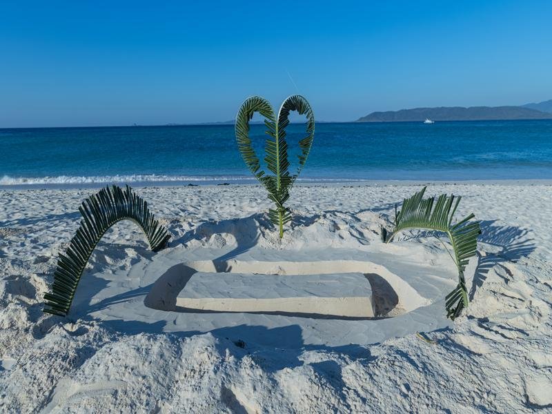 Tables were made out of the sand for visitors happy hour