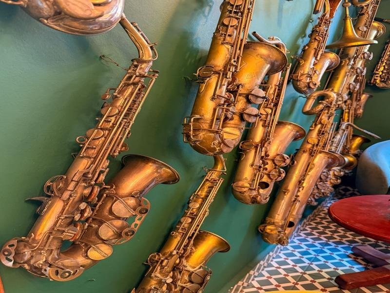 Saxaphones on the wall of the hotel