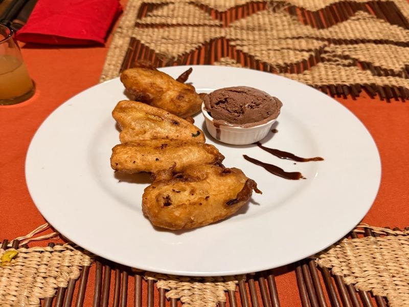 Fried banana and ice cream dessert