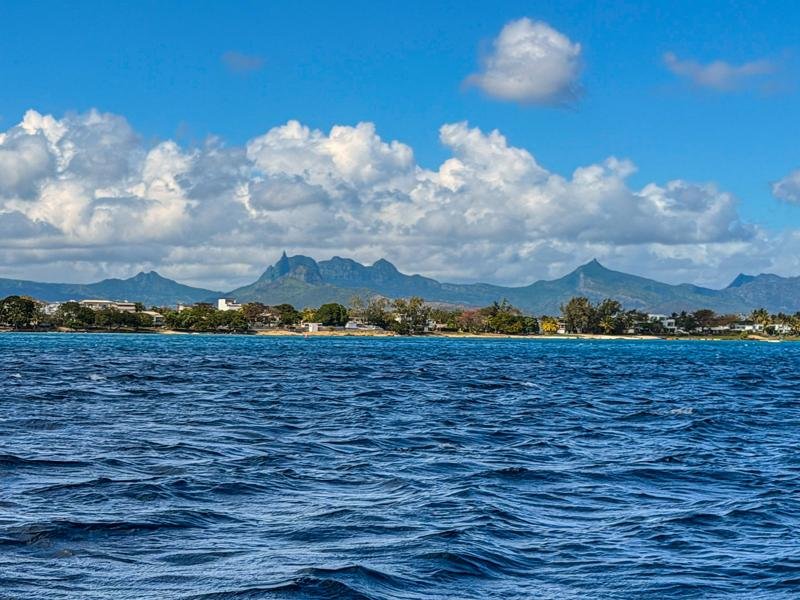 Views looking back at the beach from the boat