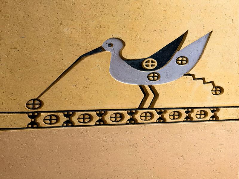 The money bird is depicted on the buildings