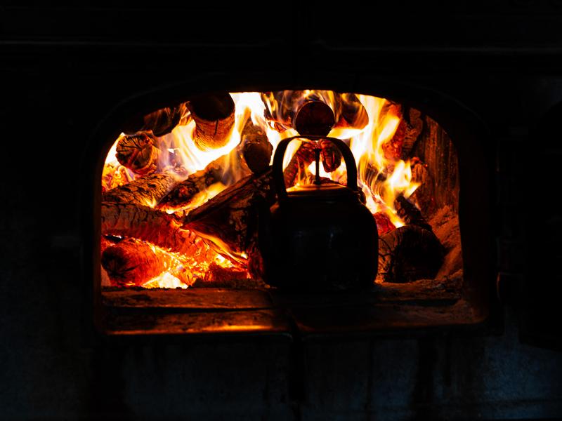 Tea by the fire in the factory
