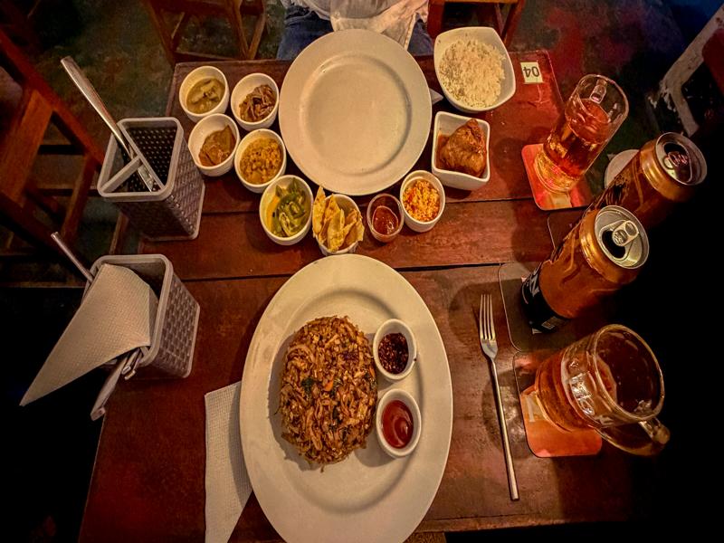 Sri Lankan curry and kottu for dinner, we loved the variety of condiments they provide