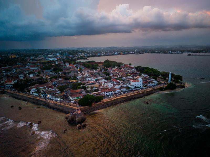 Galle from the drone at sunset