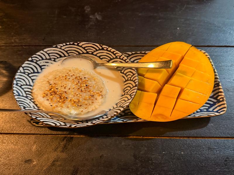 Mango sticky rice dessert at our favorite Thai restaurant