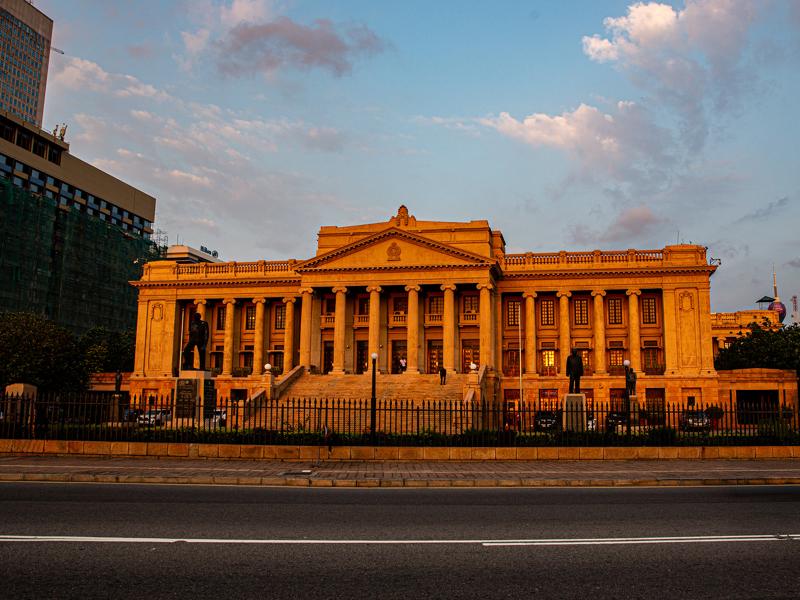 Historic old Parliament building in Colombo at sunset